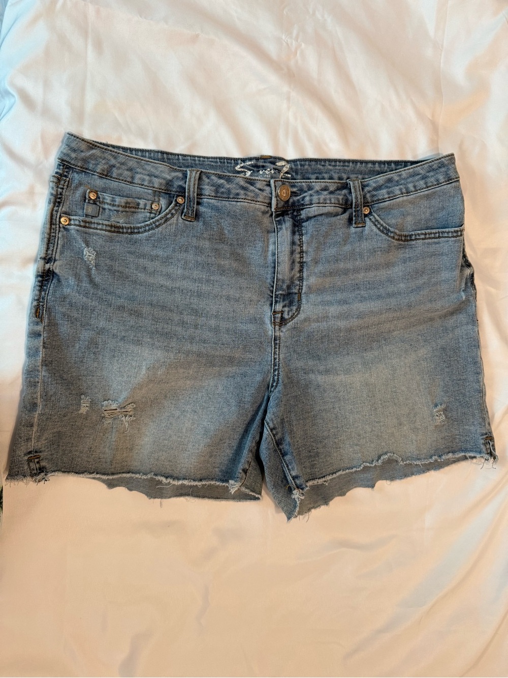 Seven7 Light Blue Distressed Denim Shorts